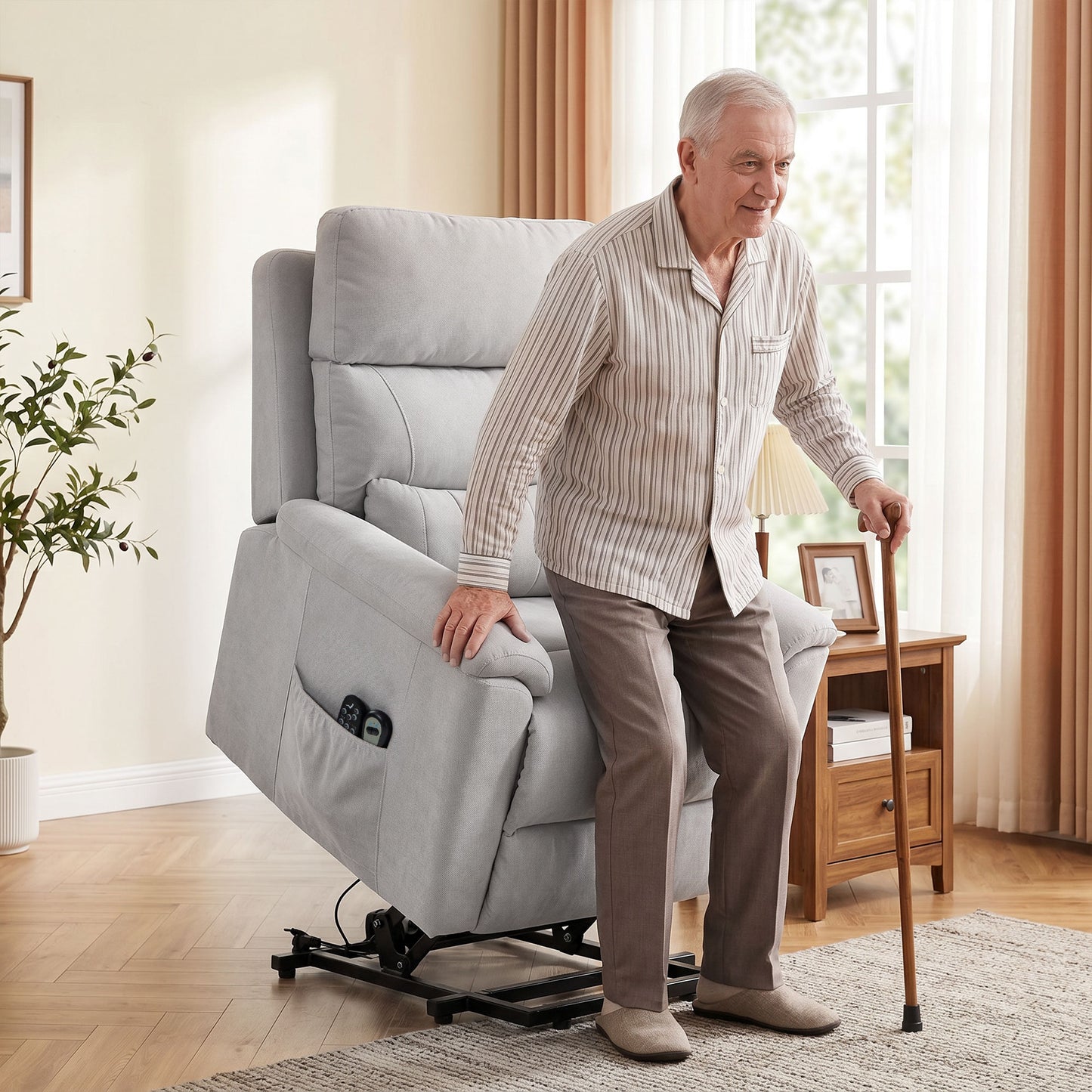 Power Lift Recliner, Lift Chair with Massage and Heat, Light Grey