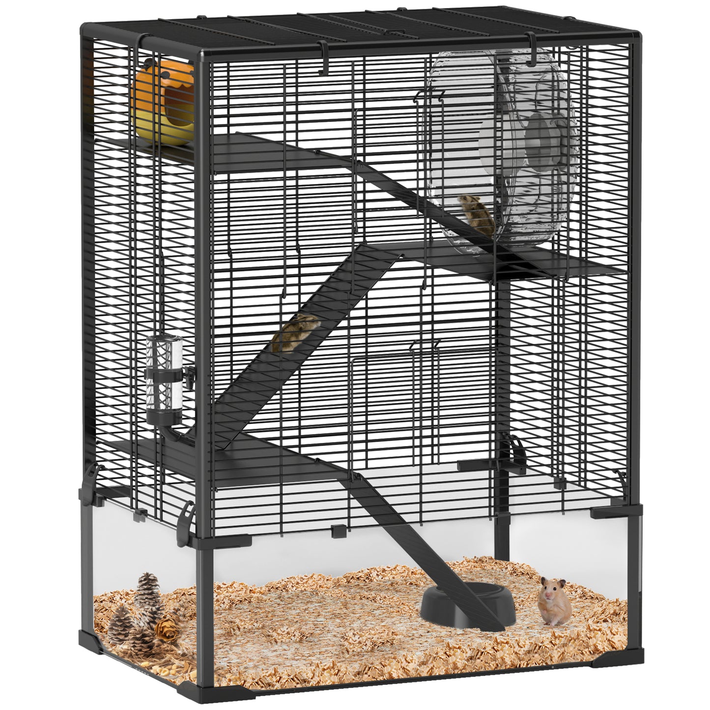 4-Tier Hamster Cage w/ Deep Tempered Glass Bottom, 60 x 40 x 80cm