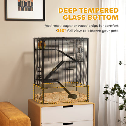 4-Tier Hamster Cage w/ Deep Tempered Glass Bottom, 60 x 40 x 80cm
