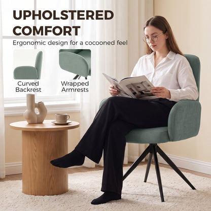 Linen-Effect Swivel Accent Chair with Curved Backrest - Light Green & Black
