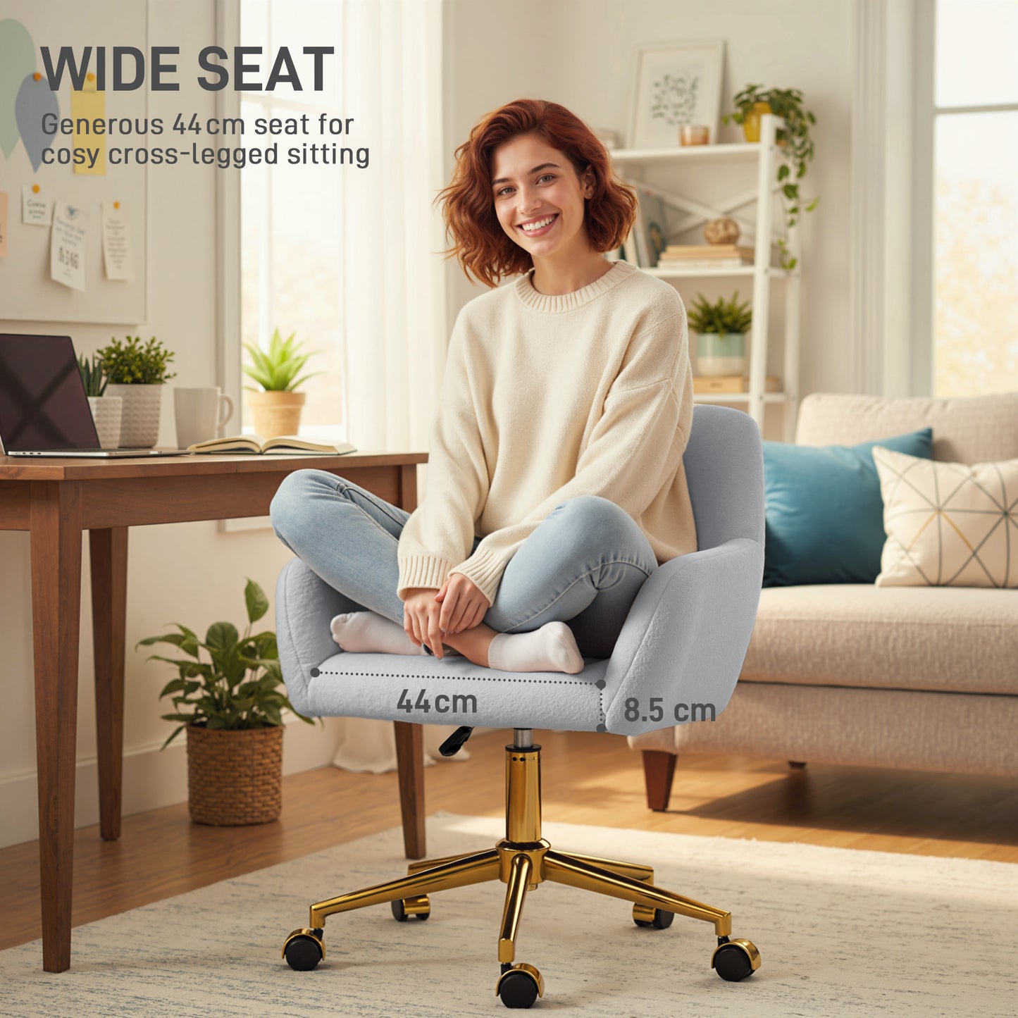 Swivel Office Chair, Vanity Desk Chair with Adjustable Height, Wheels