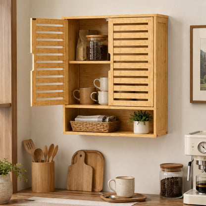 Wall Mounted Bathroom Cabinet with 2 Louvered Doors, Open Shelf