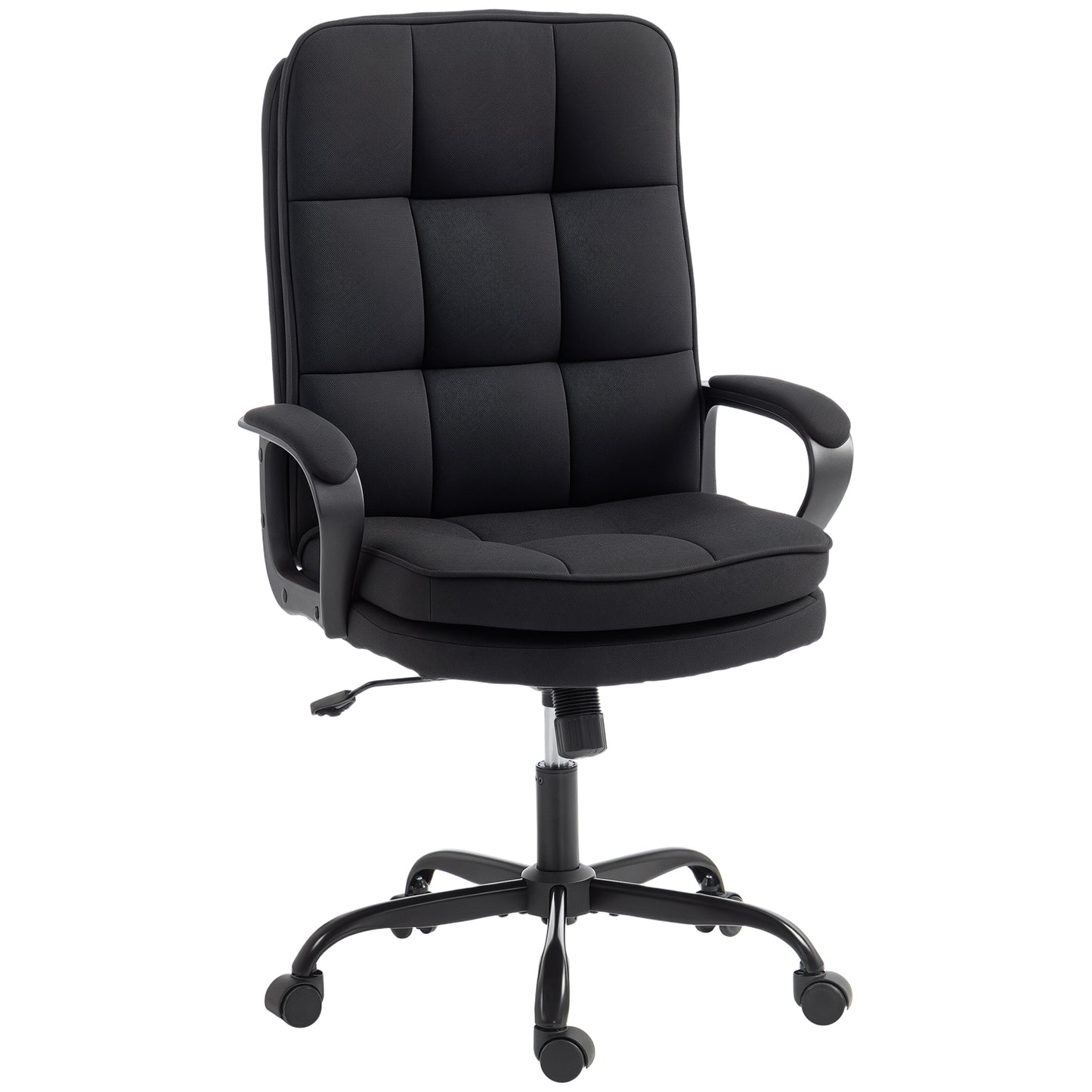 Executive Office Chair, Fabric Computer Desk Chair with Dual-Layer Padding, High Back, Silent Swivel Wheels, Armrest, Height Adjustable, Rocking Function for Home, Black
