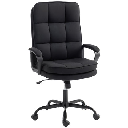 Executive Office Chair, Fabric Computer Desk Chair with Dual-Layer Padding, High Back, Silent Swivel Wheels, Armrest, Height Adjustable, Rocking Function for Home, Black