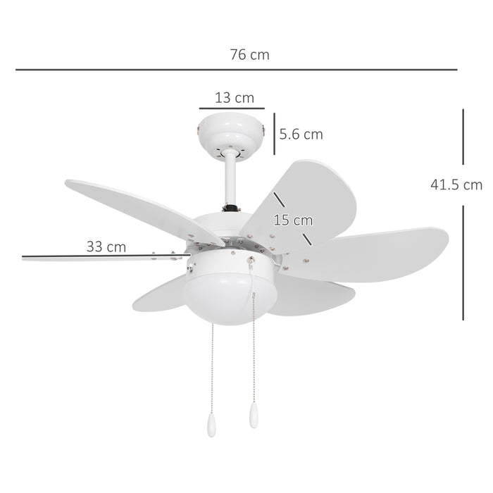 Ceiling Fan with LED Light, Flush Mount Ceiling Fan Lights with 6 Reversible Blades, Pull-chain Switch, White