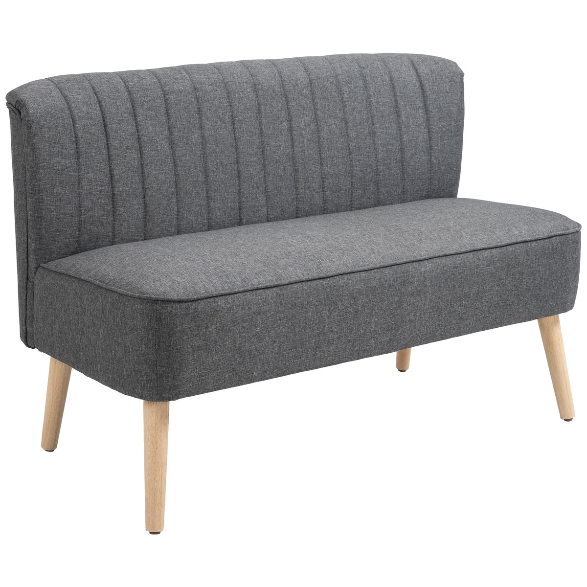 Compact 2-Seater Linen-Effect Sofa with Wooden Legs - Dark Grey