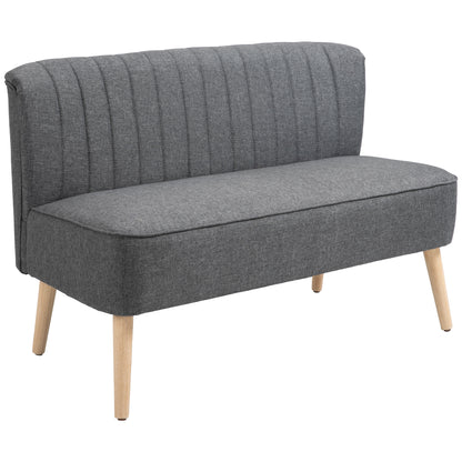 Compact 2-Seater Linen-Effect Sofa with Wooden Legs - Dark Grey