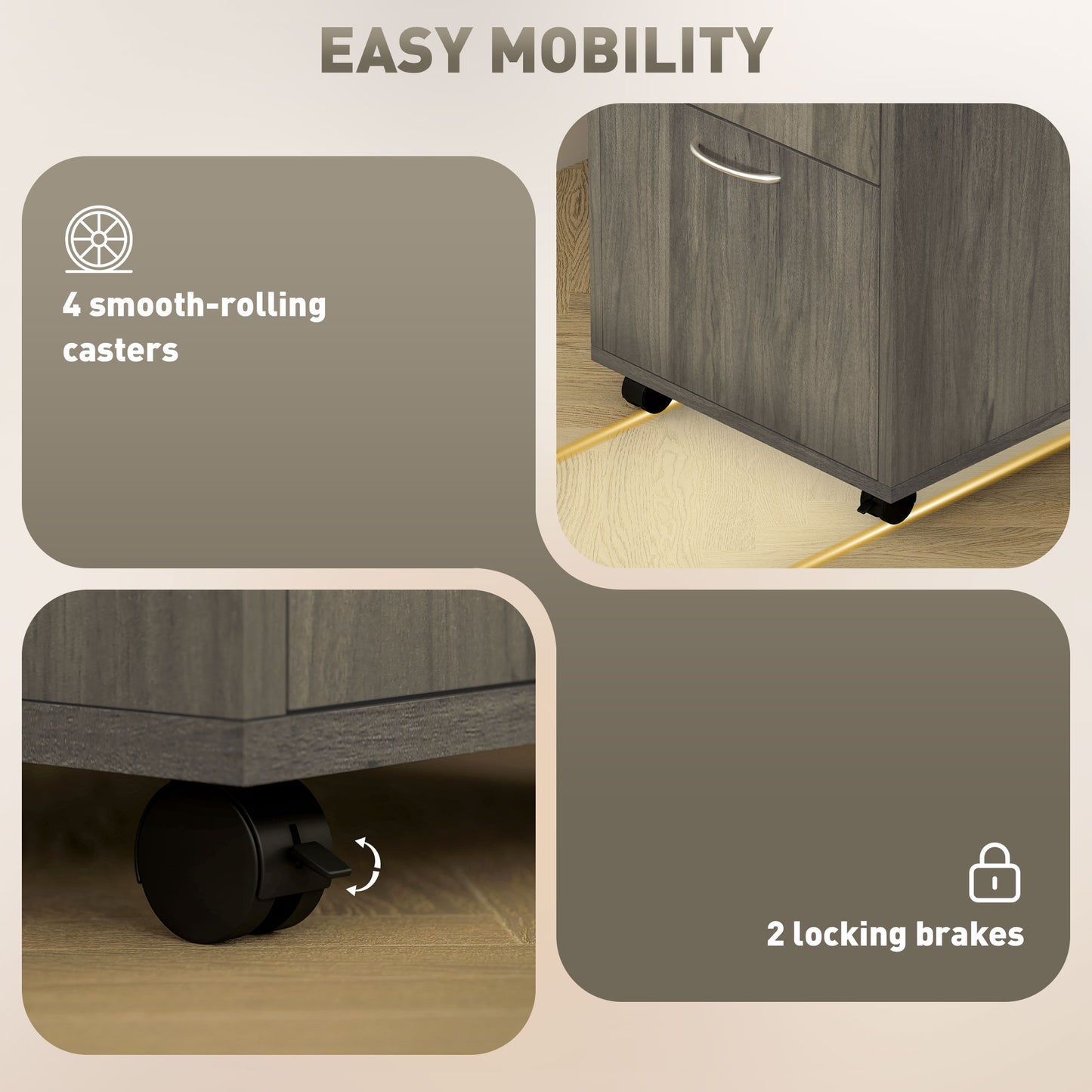 60cm Filing Cabinet with Drawers and Open Shelf, Grey