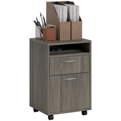 60cm Filing Cabinet with Drawers and Open Shelf, Grey