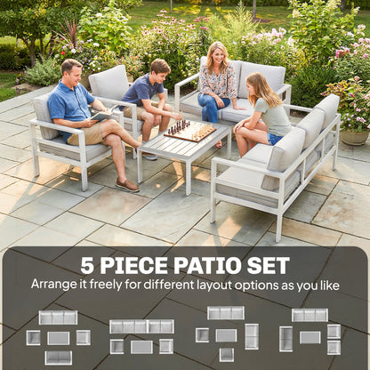 Aluminium Garden Furniture Sofa Set with Olefin Cushions, White