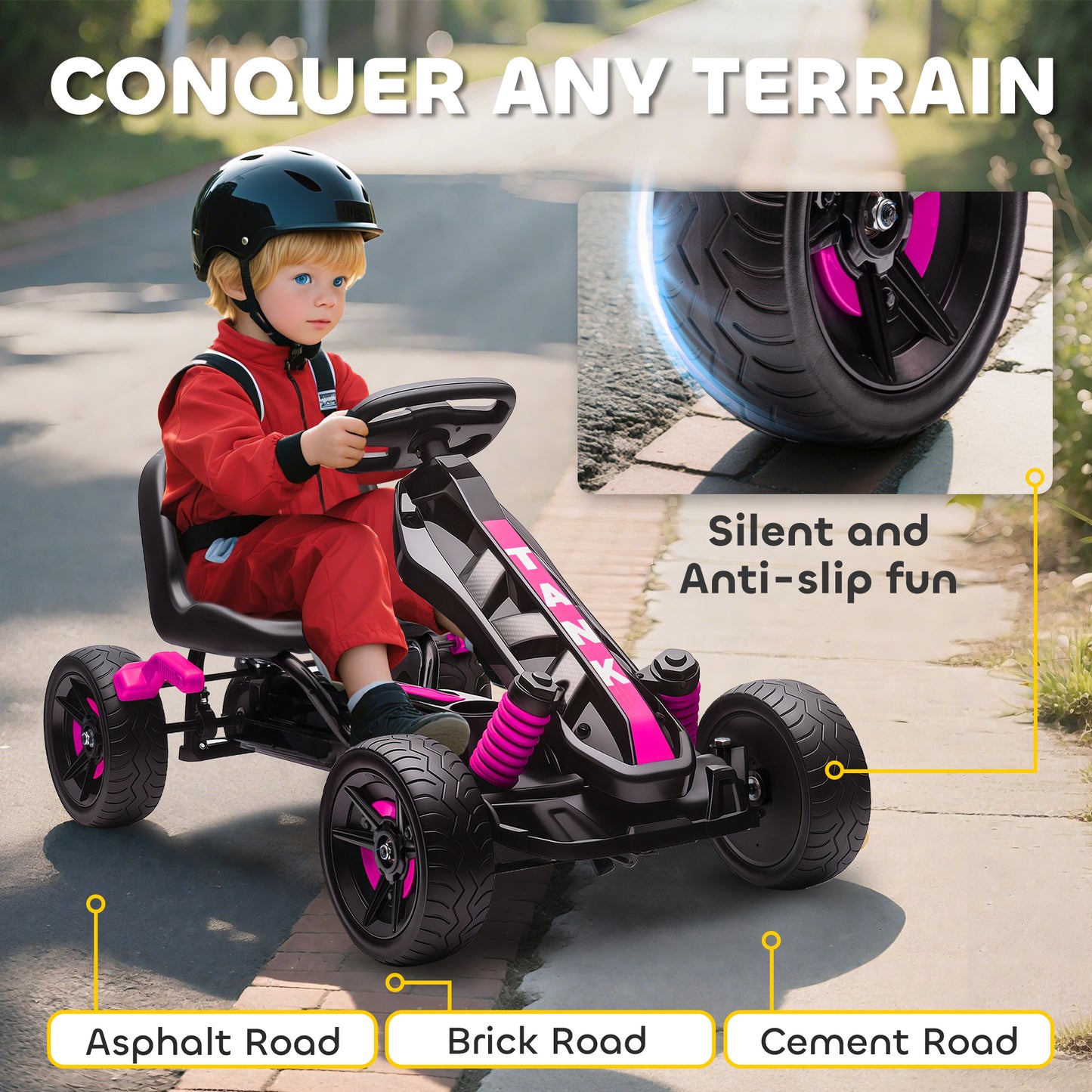 Pedal Go Kart with Automatic Clutch, for Ages 3-6 Years, Pink