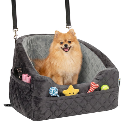 Dog Car Seat, Detachable Dog Booster Seat with Seat Belt, Grey