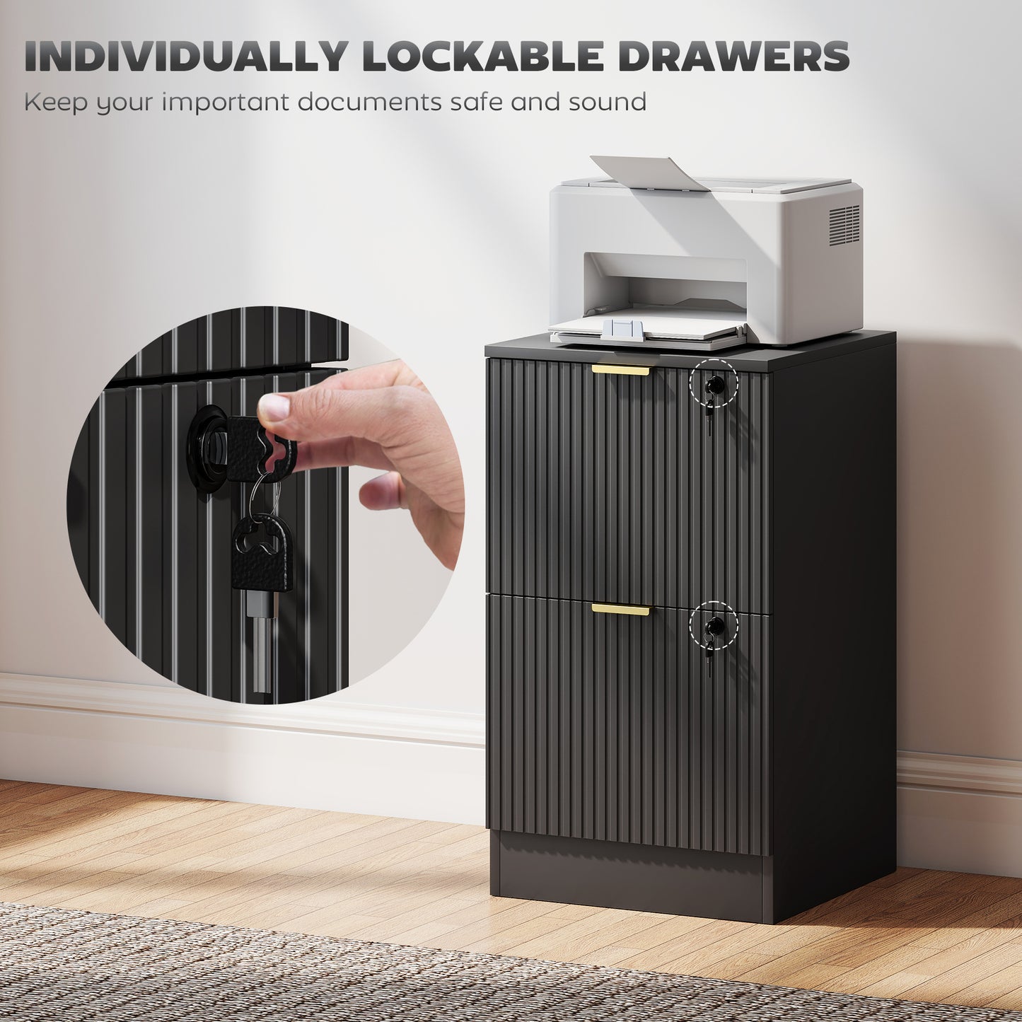 Filing Cabinet, File Cabinet with 2 Lockable Drawers and Hanging Rails