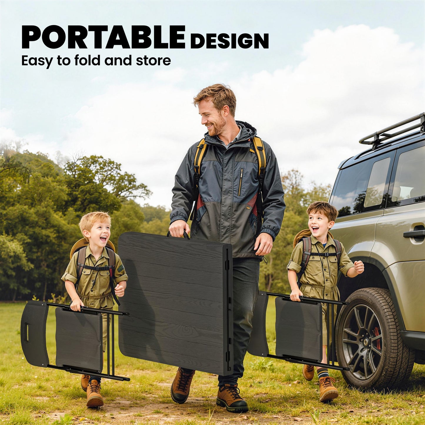 5 Piece 6ft Foldable Table and Chairs, Portable Picnic Table Set