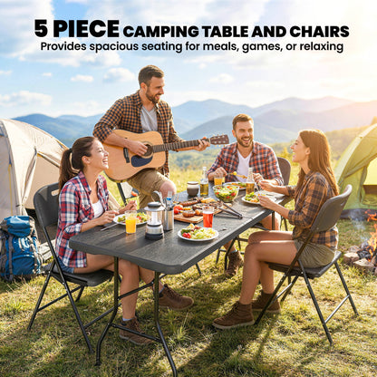 5 Piece 6ft Foldable Table and Chairs, Portable Picnic Table Set