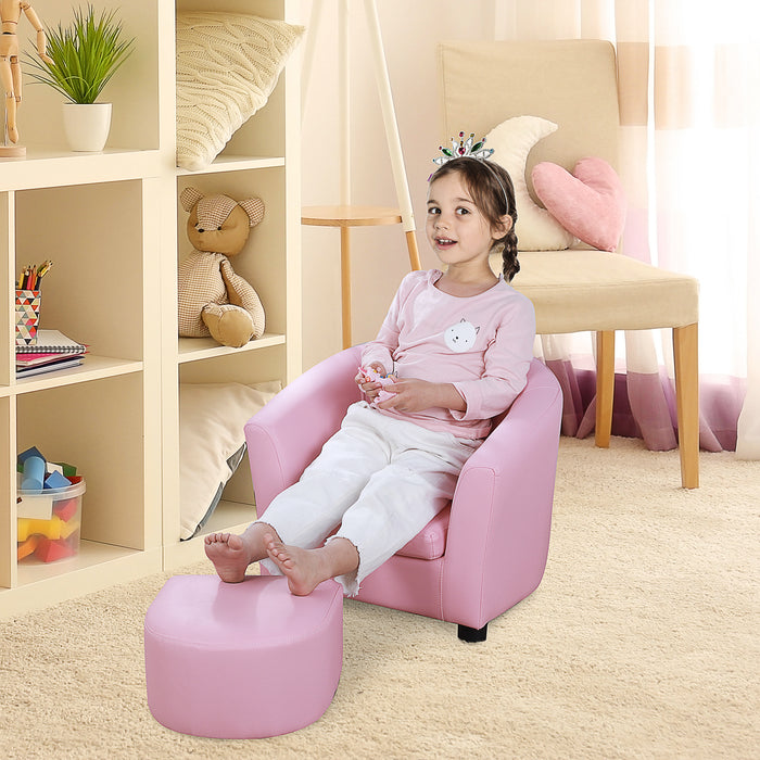 Kids Toddler Sofa Children's Armchair Footstool with Thick Padding, Anti-skid Foot Pads, 30 x 28 x 21cm, Pink