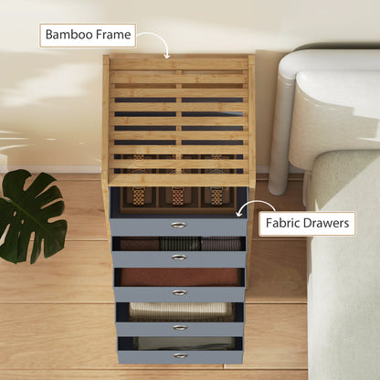 Chest of Drawers, 5 Drawers Dresser with Bamboo Frame, Light Grey