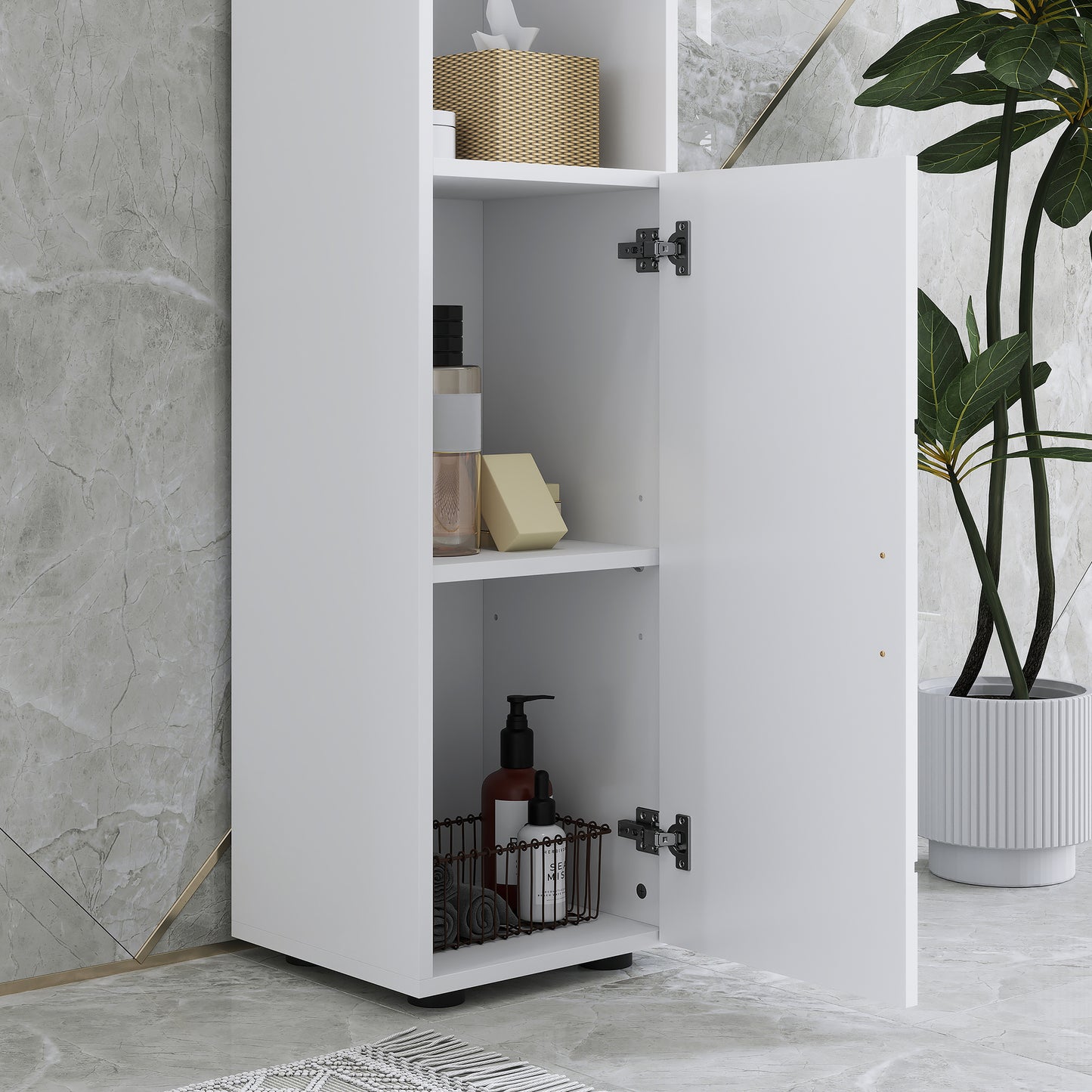 kleankin Tall Bathroom Storage Cabinet with Soft Close Mechanism, White