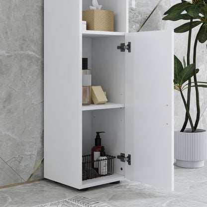 kleankin Tall Bathroom Storage Cabinet with Soft Close Mechanism, White