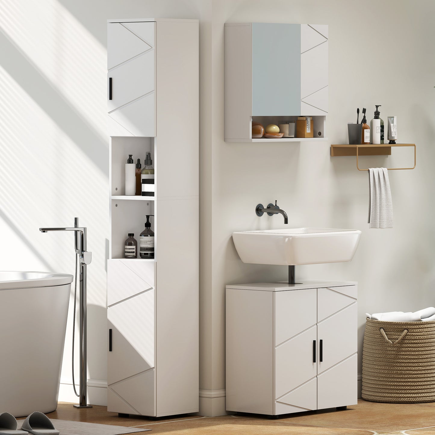 kleankin Tall Bathroom Storage Cabinet with Soft Close Mechanism, White