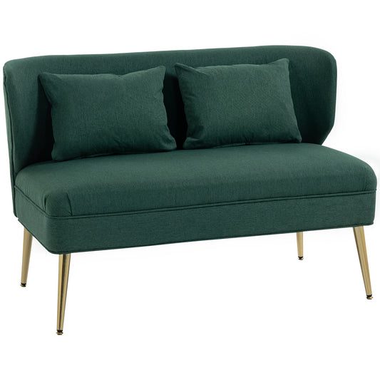 2 Seater Sofa, Small Sofa with Wing Back, Thick Seat, Dark Green