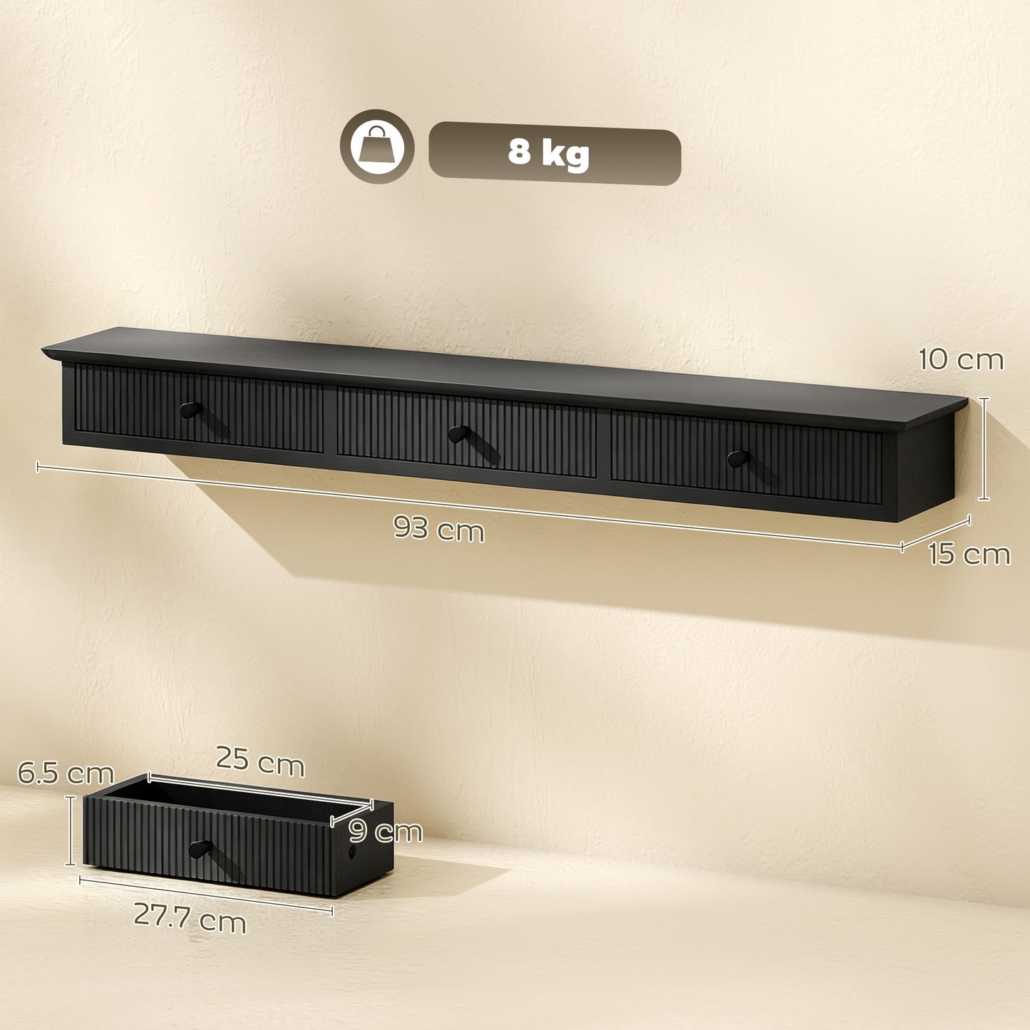 Shelf Wall-Mounted 93 x 15 x 10 cm Black