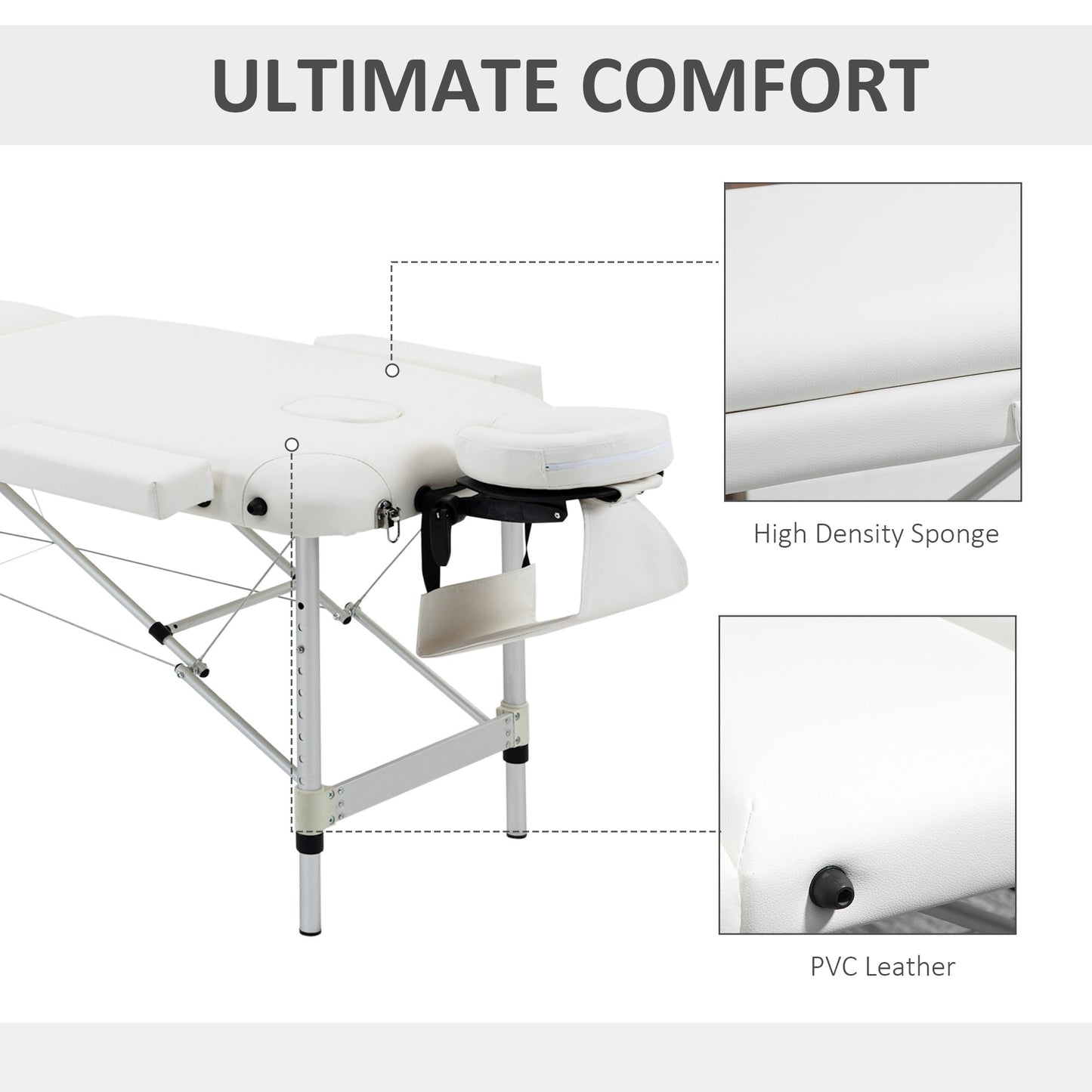 Portable PVC Massage Table Beauty Therapy Couch Bed Spa Aluminum White