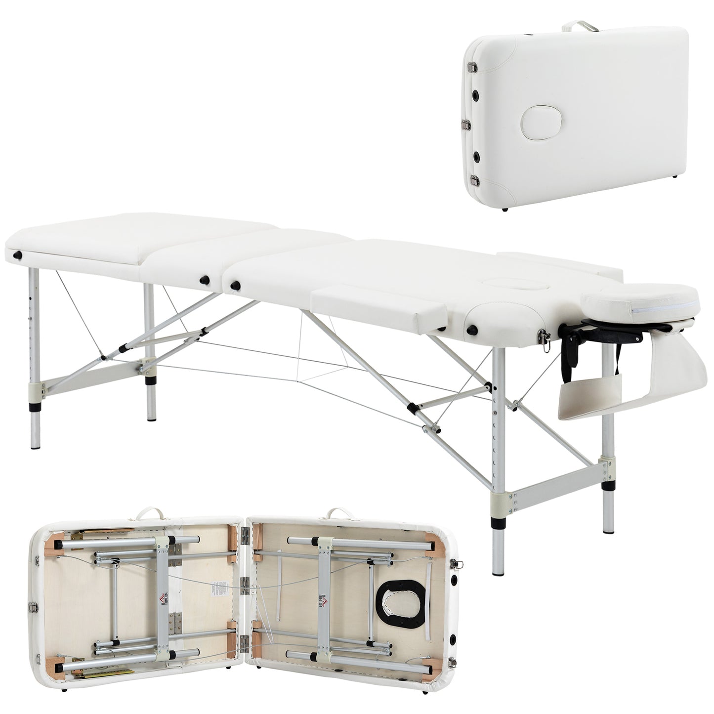Portable PVC Massage Table Beauty Therapy Couch Bed Spa Aluminum White