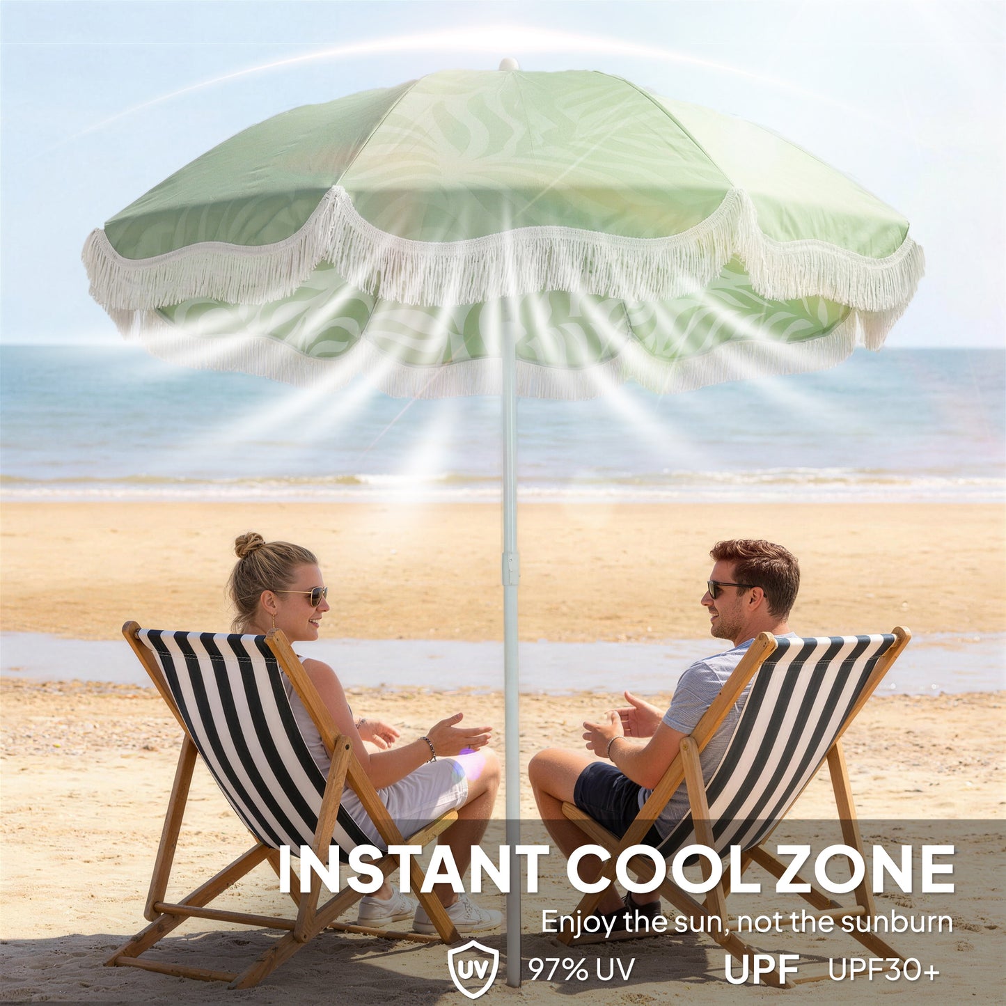 1.8 m Beach Umbrella Parasol with Sand Anchor, 30 Tilt, Green