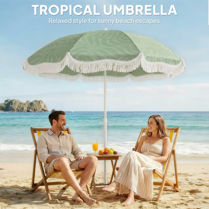 1.8 m Beach Umbrella Parasol with Sand Anchor, 30 Tilt, Green