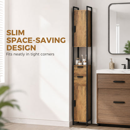 Freestanding Bathroom Cabinet with Drawers and Shelves, Brown