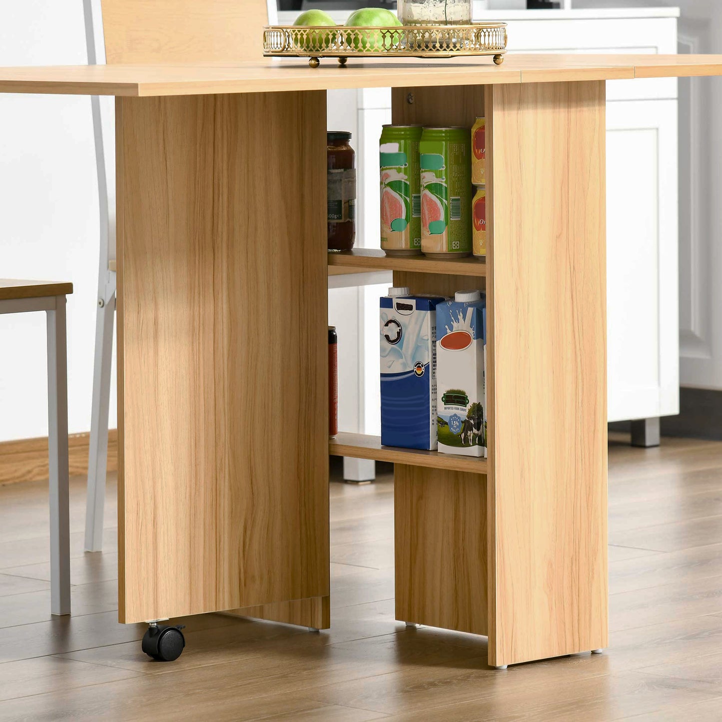 Foldable Dining Table with Storage Shelves for Kitchen, Dining Room