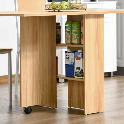 Foldable Dining Table with Storage Shelves for Kitchen, Dining Room