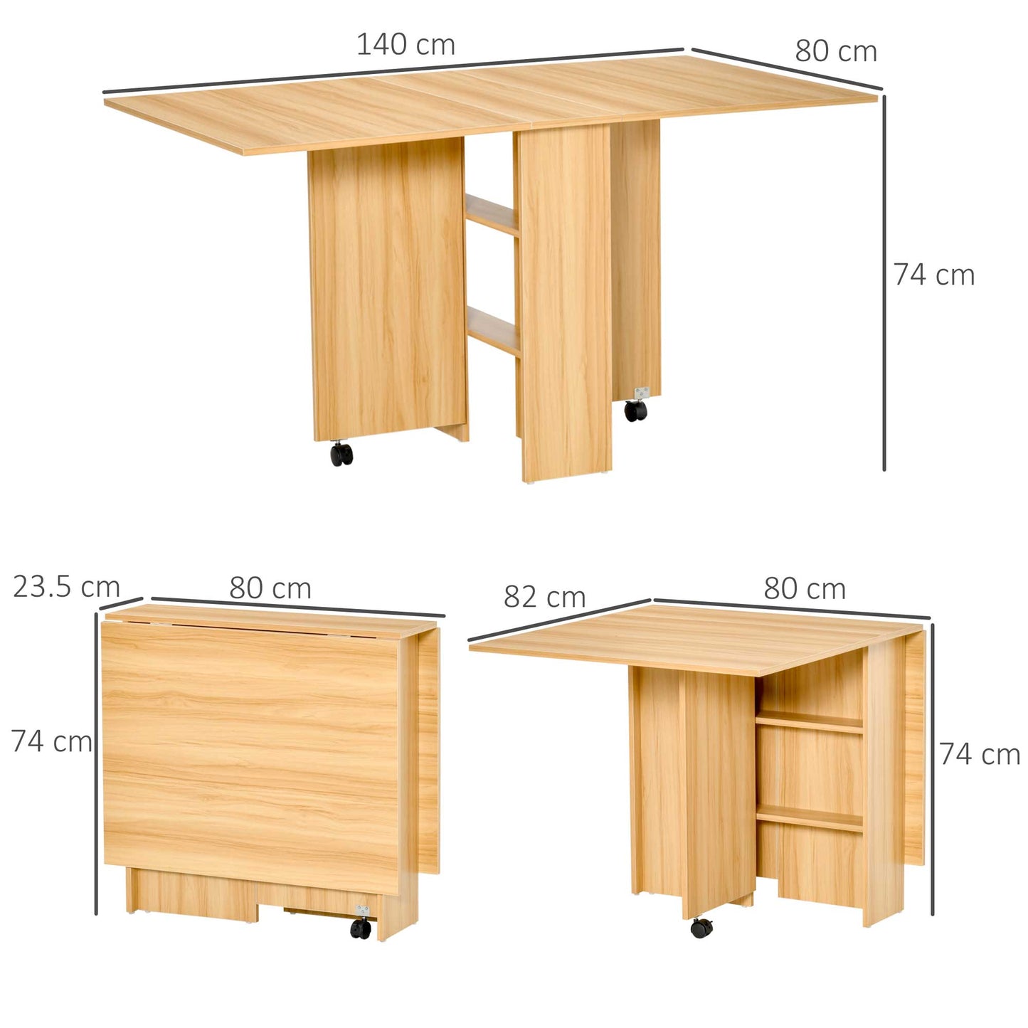 Foldable Dining Table with Storage Shelves for Kitchen, Dining Room