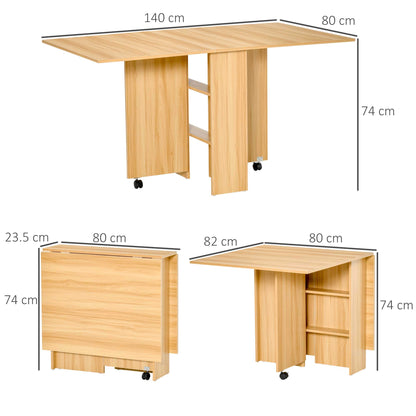 Foldable Dining Table with Storage Shelves for Kitchen, Dining Room