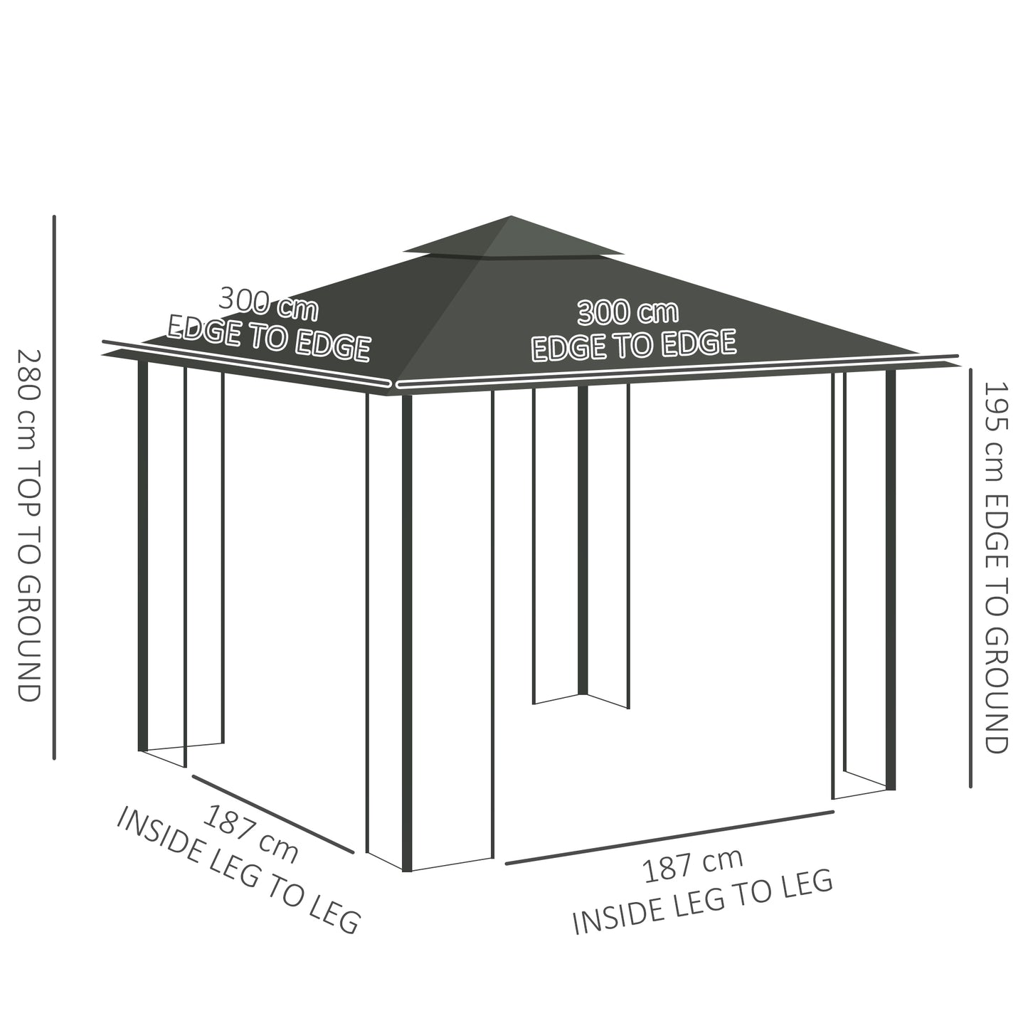 3 x 3(m) Garden Gazebo Marquee Tent Canopy Shelter Pavilion Grey