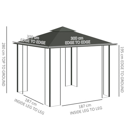 3 x 3(m) Garden Gazebo Marquee Tent Canopy Shelter Pavilion Grey