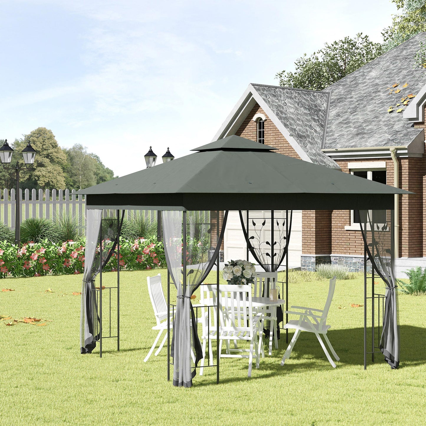 3 x 3(m) Garden Gazebo Marquee Tent Canopy Shelter Pavilion Grey