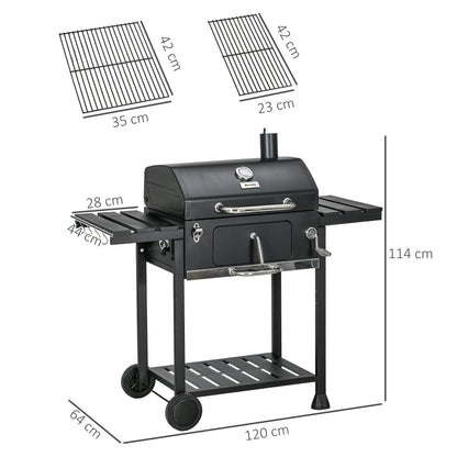 Adjustable Charcoal Pan BBQ, with Thermometer and Warming Rack