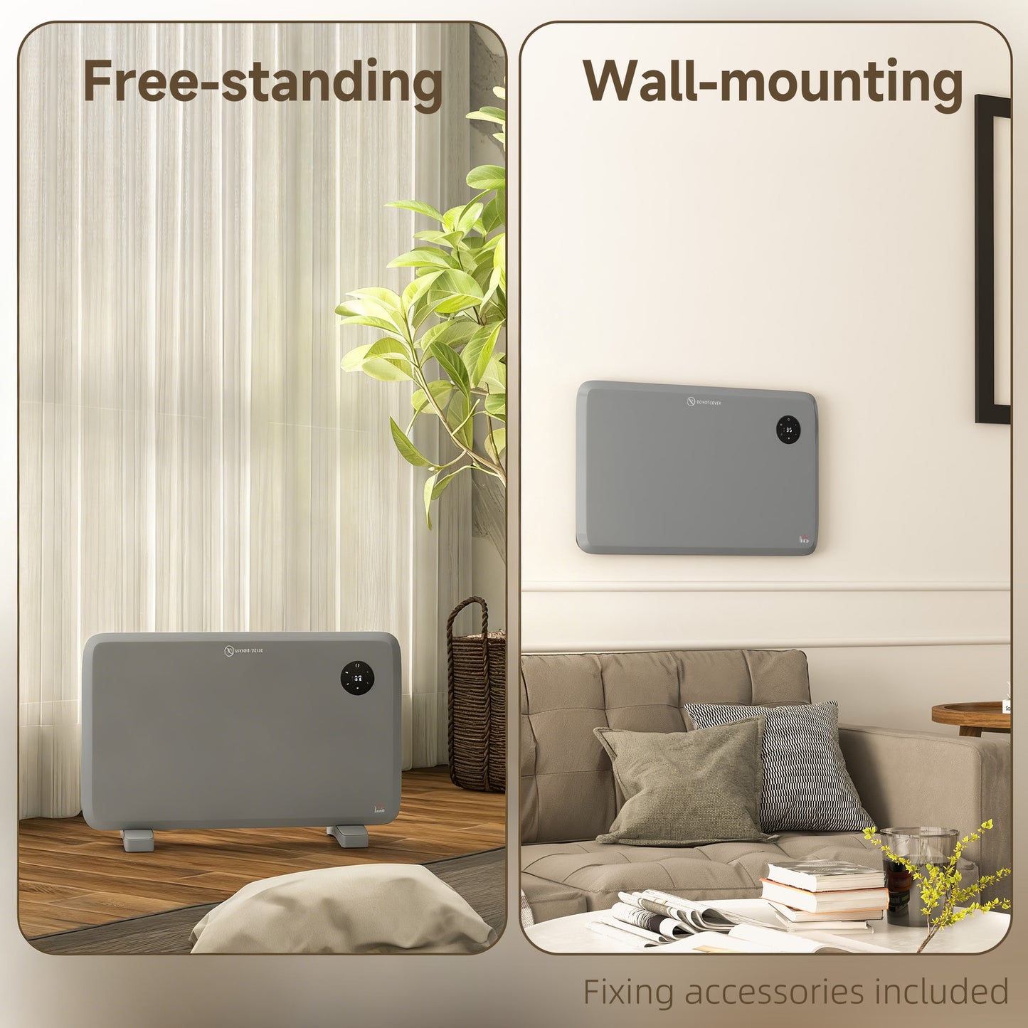 Electric Convector Heater, Quiet Space Heater w/ LED Display, Grey