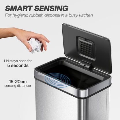 60 L Kitchen Bin with Fingerprint-Proof Stainless Steel, Silver Tone
