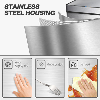 60 L Kitchen Bin with Fingerprint-Proof Stainless Steel, Silver Tone
