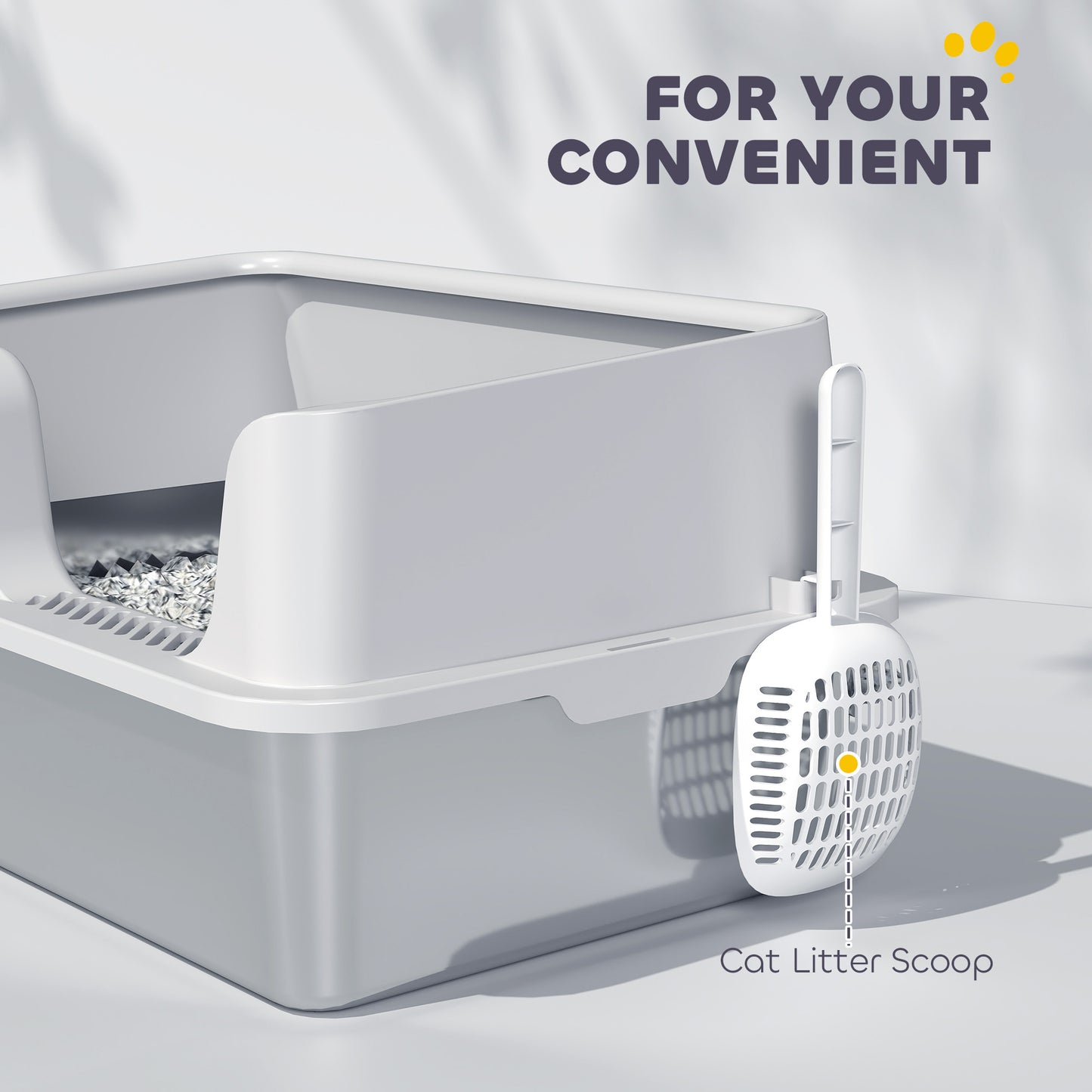 Stainless Steel Litter Box, High Sided Metal Cat Litter Tray w/ Scoop