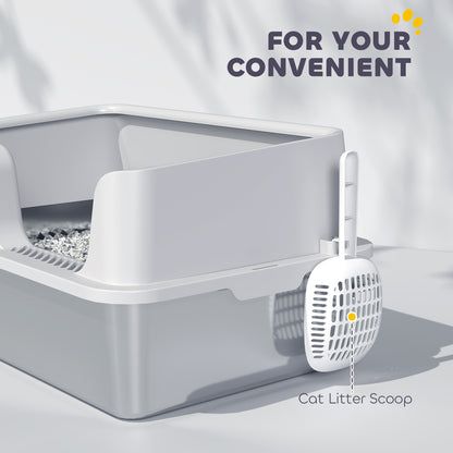 Stainless Steel Litter Box, High Sided Metal Cat Litter Tray w/ Scoop