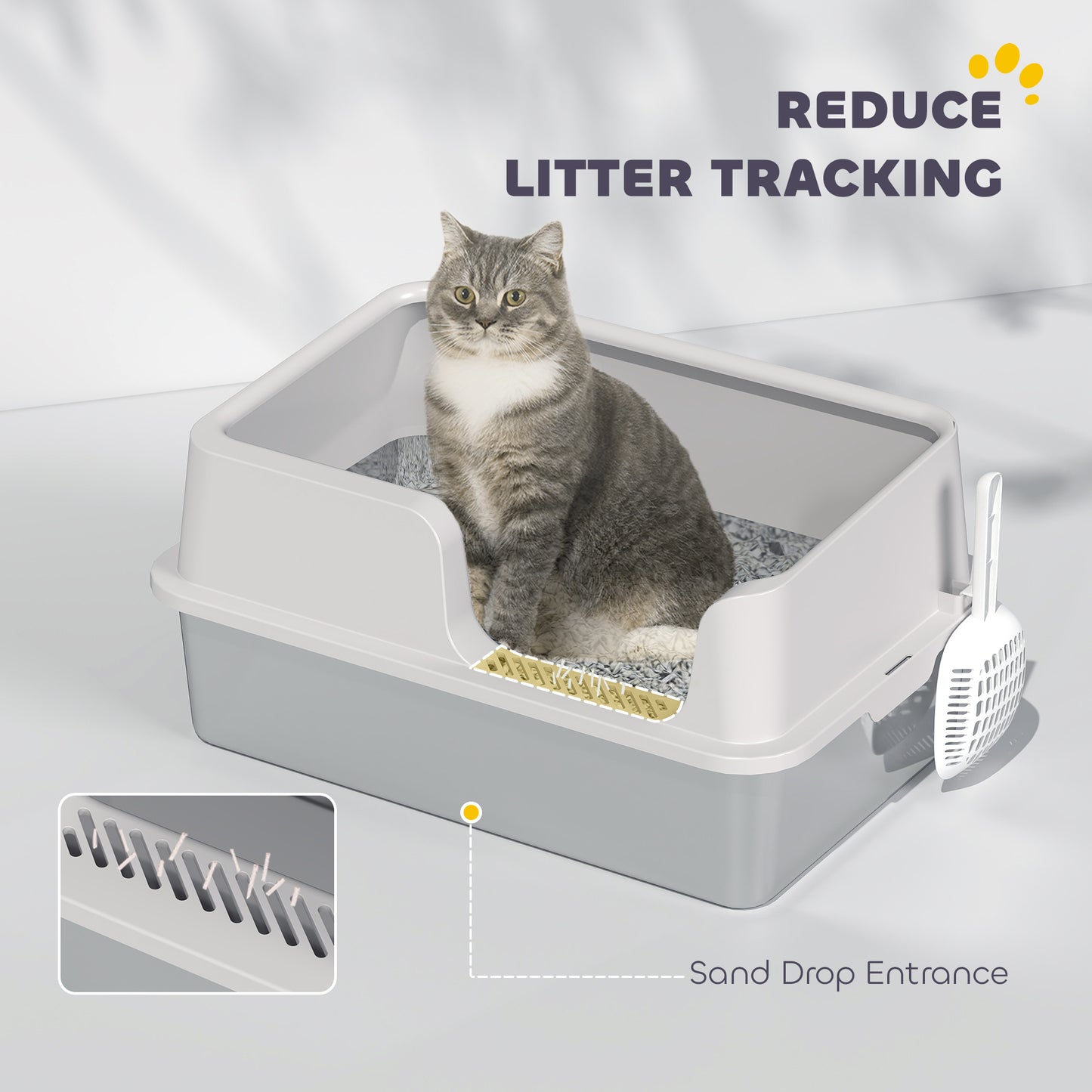 Stainless Steel Litter Box, High Sided Metal Cat Litter Tray w/ Scoop