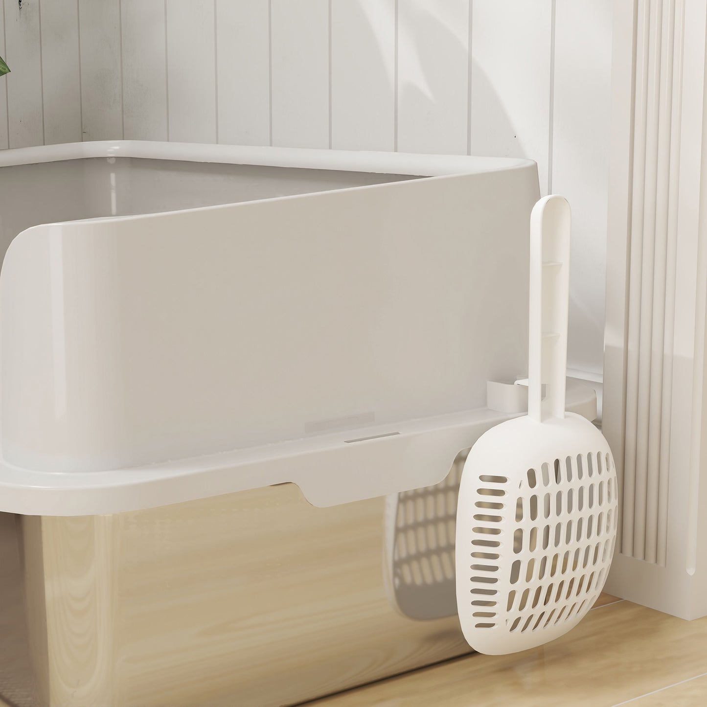 Stainless Steel Litter Box, High Sided Metal Cat Litter Tray w/ Scoop