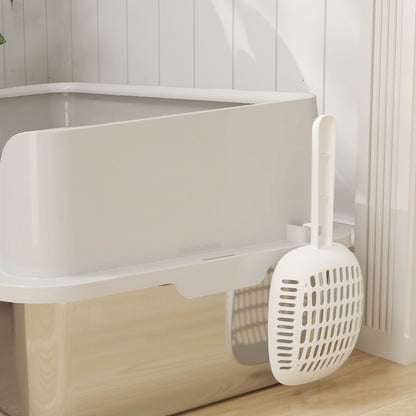 Stainless Steel Litter Box, High Sided Metal Cat Litter Tray w/ Scoop