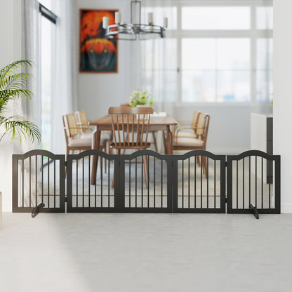 Freestanding Pet Gate Wooden Dog Gate with Support Feet Foldable Pet Fence Safety Barrier for the House Doorway Stairs Black