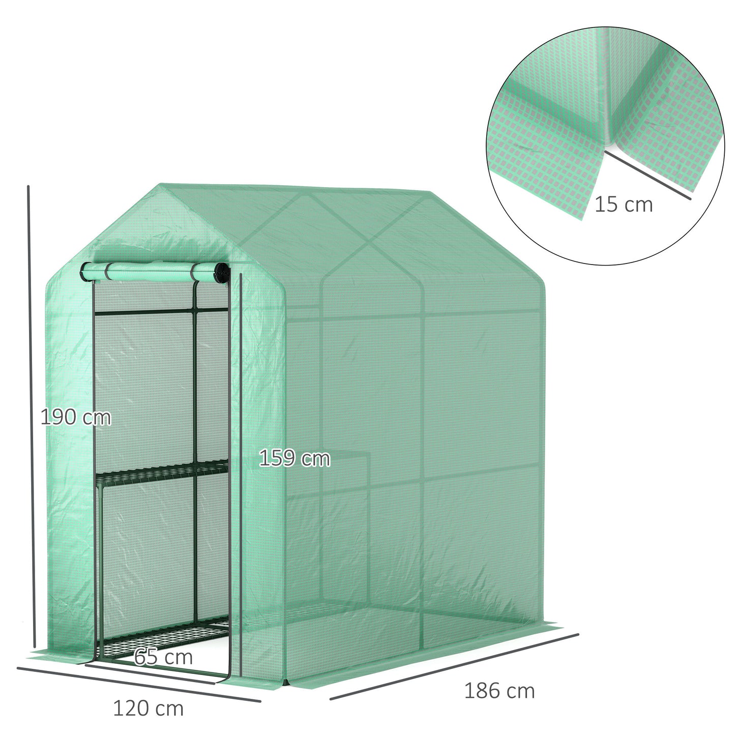 Walk in Greenhouse w/Shelves Steeple Grow House 120 x 186 x 190 cm