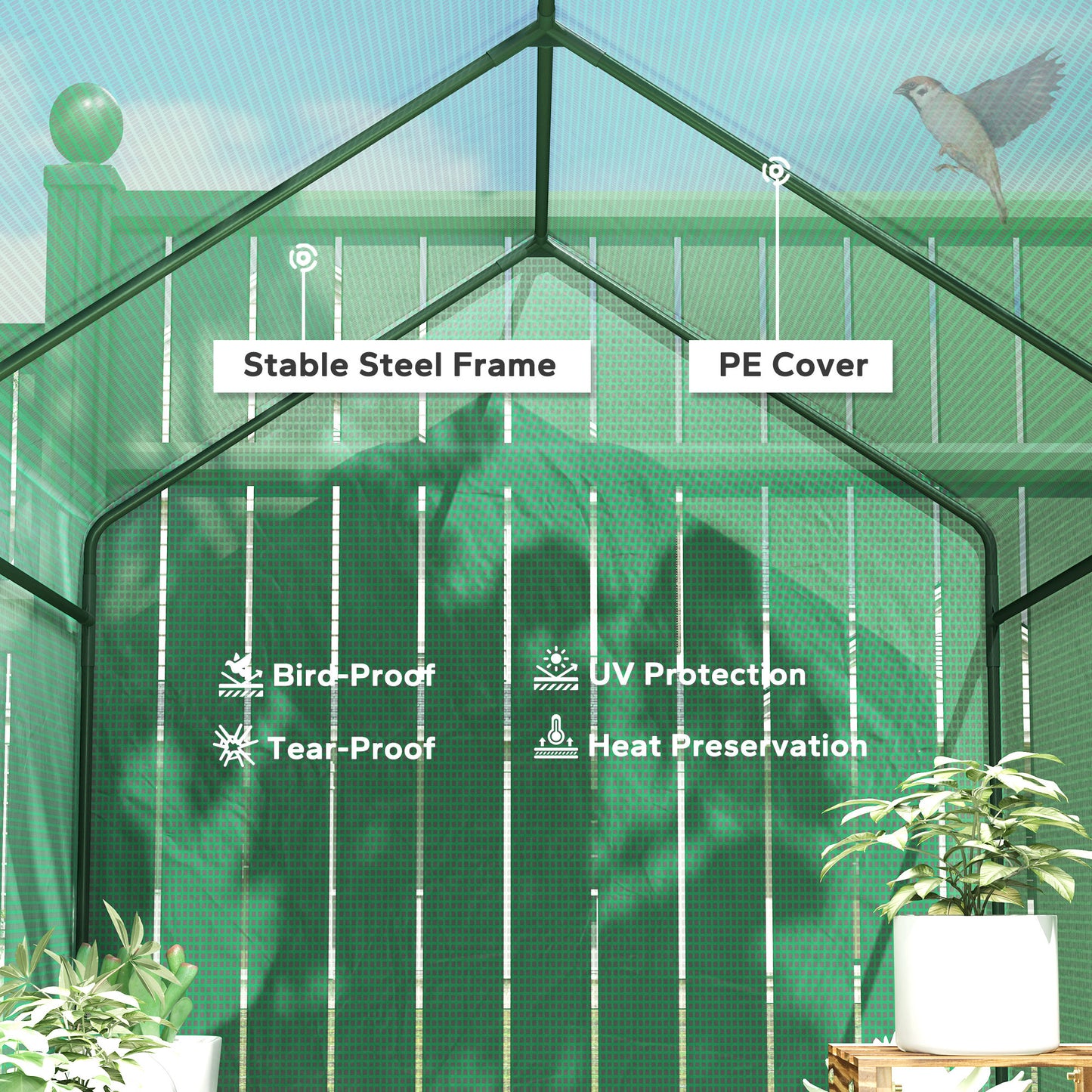 Walk in Greenhouse w/Shelves Steeple Grow House 120 x 186 x 190 cm